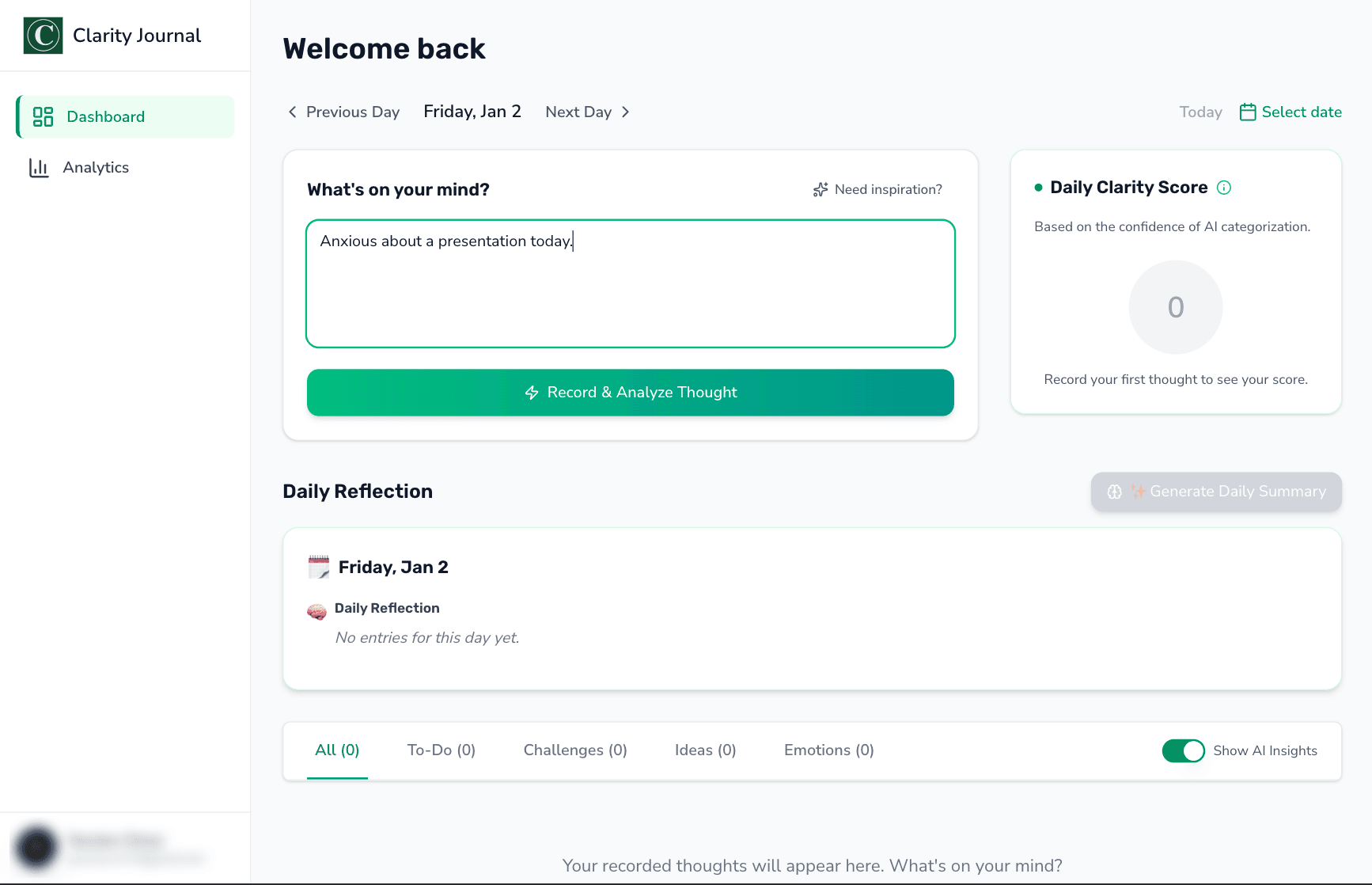 Capture thoughts with free-flow journaling